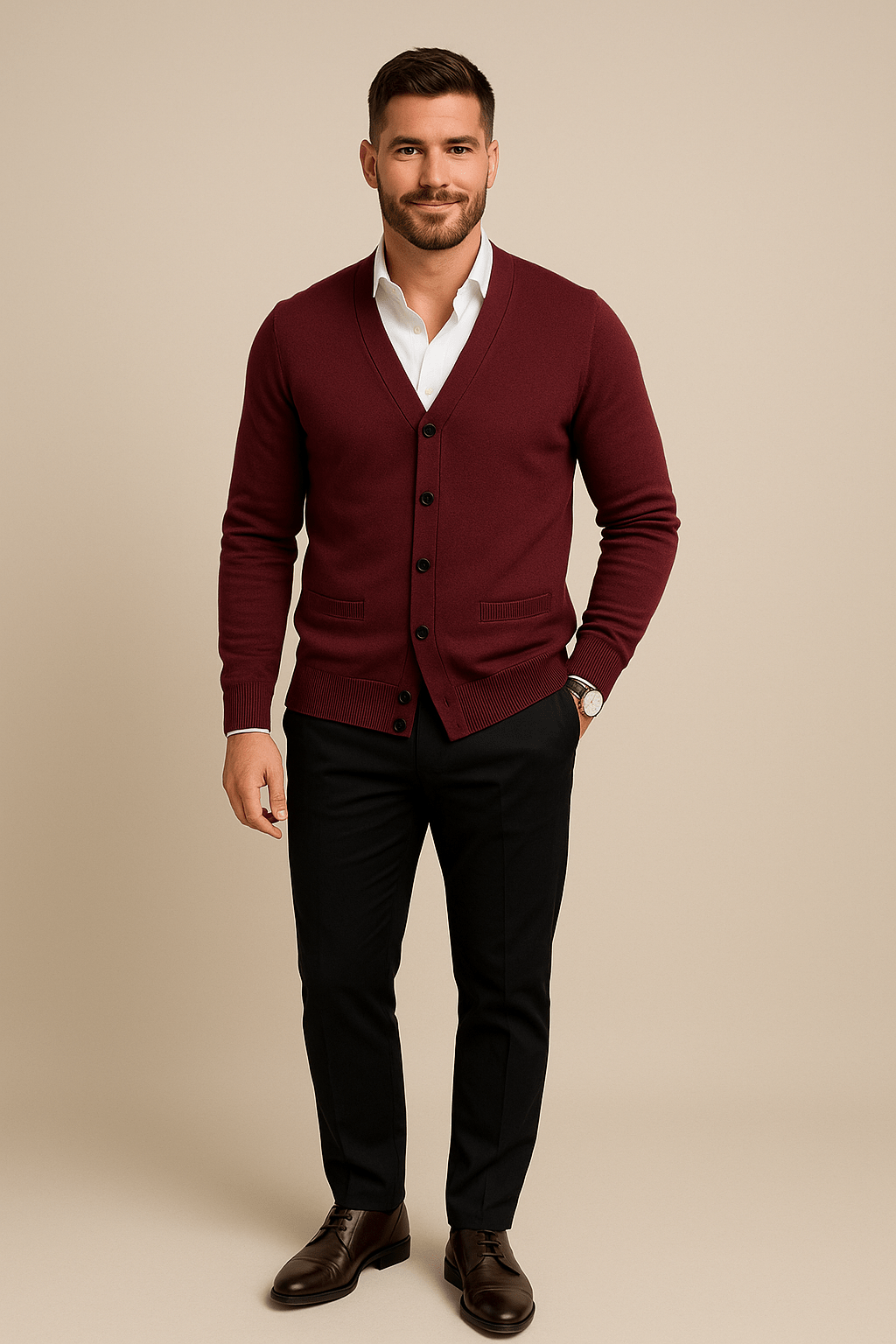 Men’s Knitted V-Neck Cardigan | Tailored Fit and Refined Layering Piece