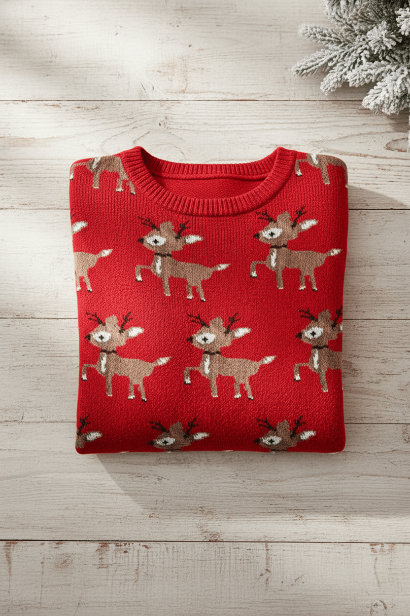 Women’s Oversized Jacquard Knit Jumper with Deer Pattern