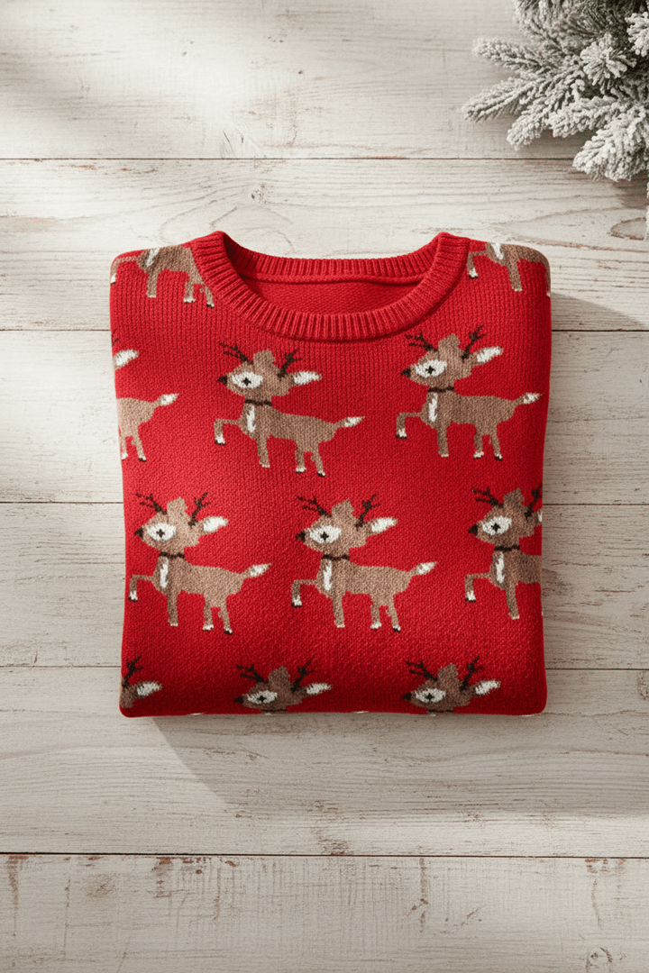 Women’s Oversized Jacquard Knit Jumper with Deer Pattern