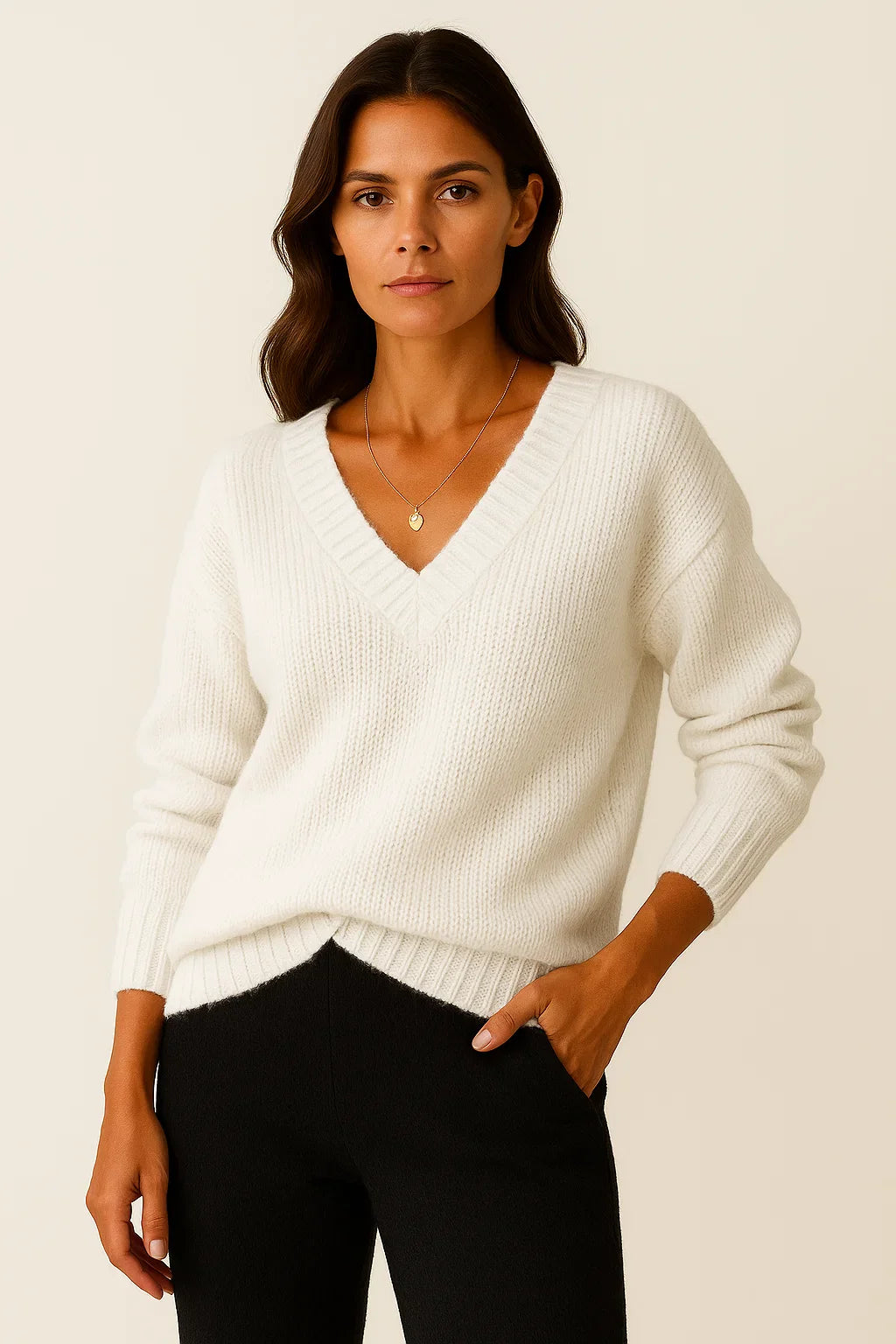 Women’s V-Neck Sweater – Elegant Pullover for Autumn and Winter