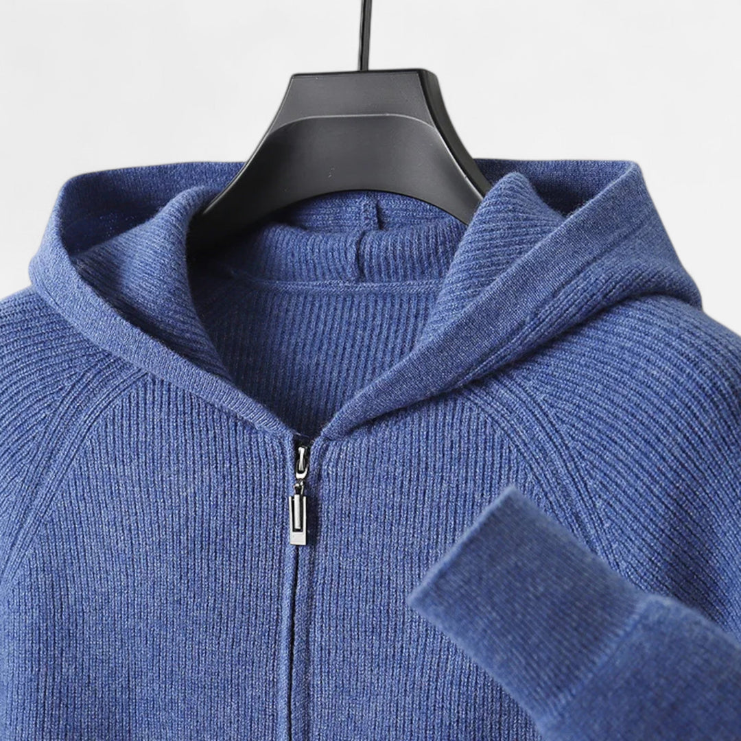 Men’s Zipped Knit Hoodie | Warm, Refined & Ideal for Cold Seasons