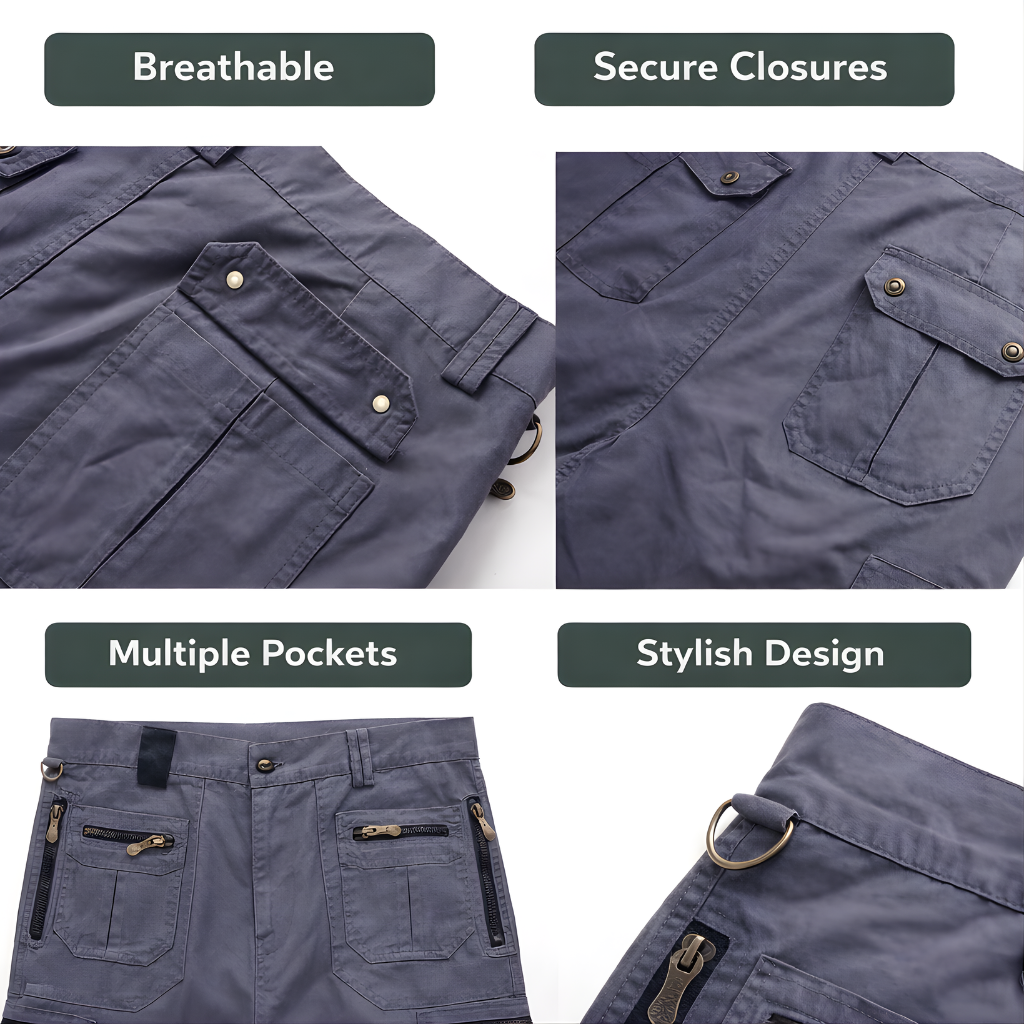 Men’s Outdoor Cargo Shorts – Zip Pockets for Hiking and Fishing