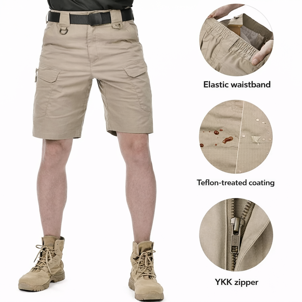 Men’s Outdoor Cargo Shorts – Elastic Waist Design with 6 Pockets