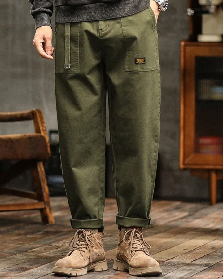 Men’s Straight Leg Cargo Trousers – Utility Fit with Pleated Waist