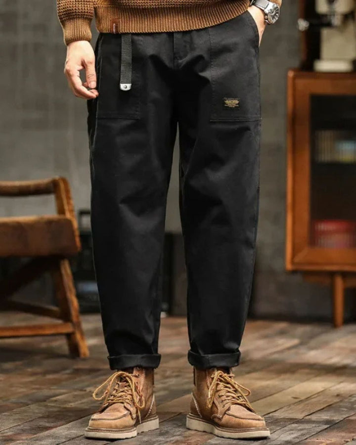 Men’s Straight Leg Cargo Trousers – Utility Fit with Pleated Waist