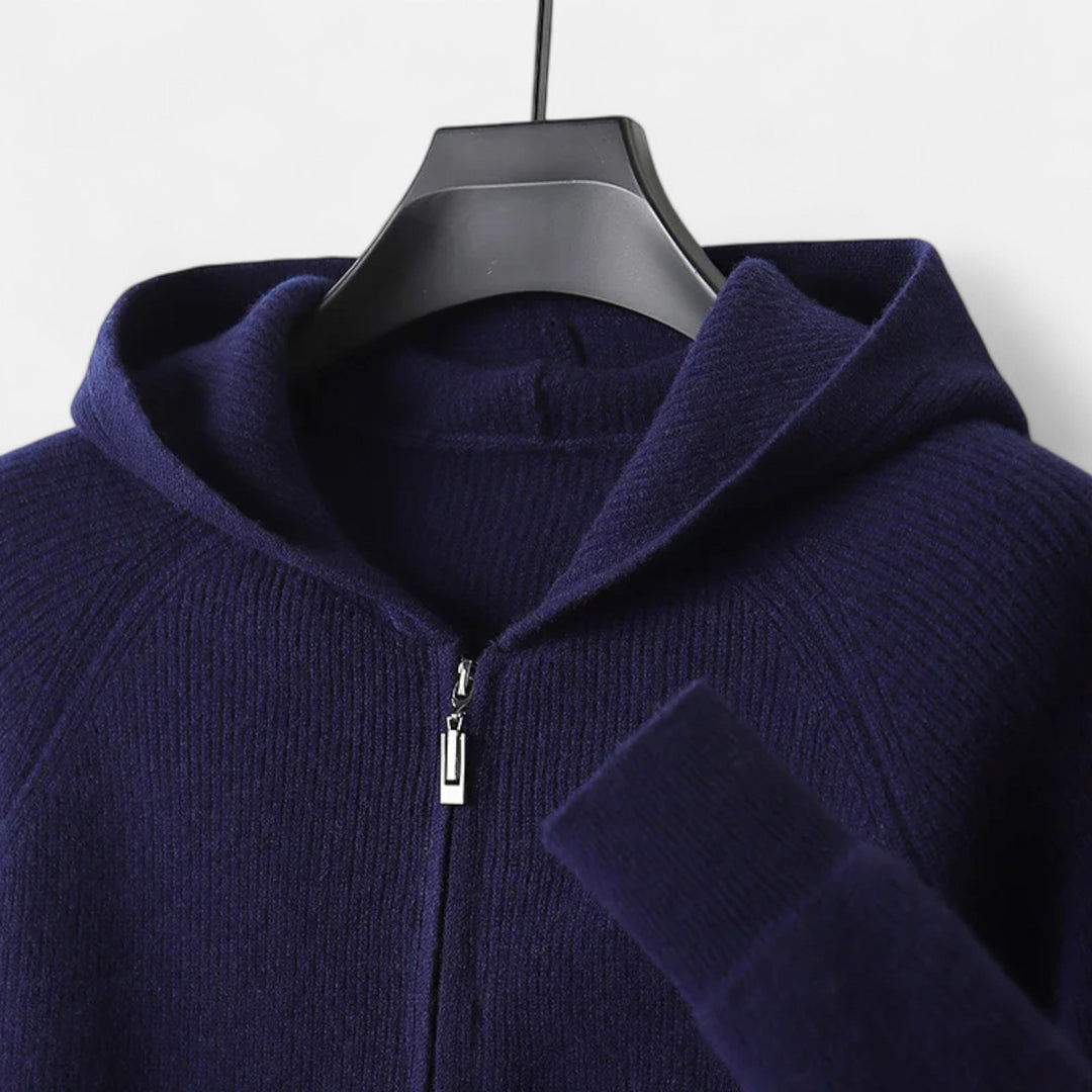 Men’s Zipped Knit Hoodie | Warm, Refined & Ideal for Cold Seasons