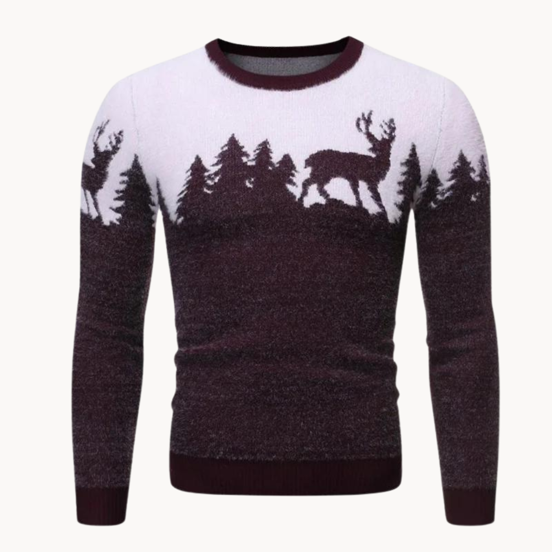 Men’s Festive Knit Jumper | Christmas Tree and Reindeer Design