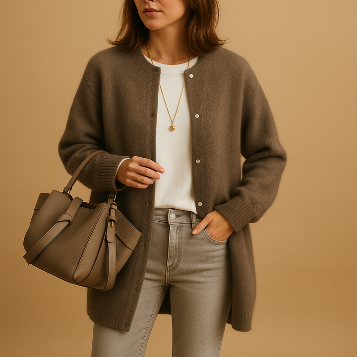 Women’s Knitted Cardigan with Front Buttons and Long Sleeves