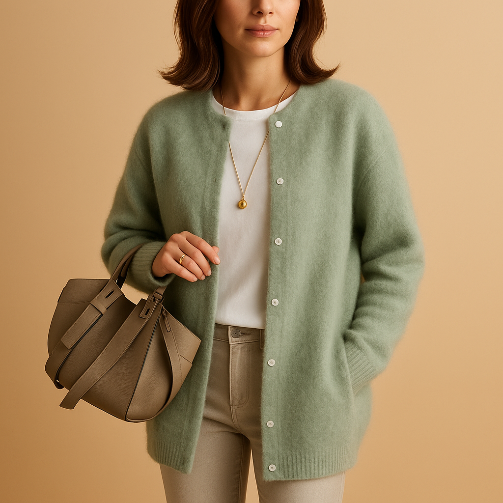 Women’s Knitted Cardigan with Front Buttons and Long Sleeves