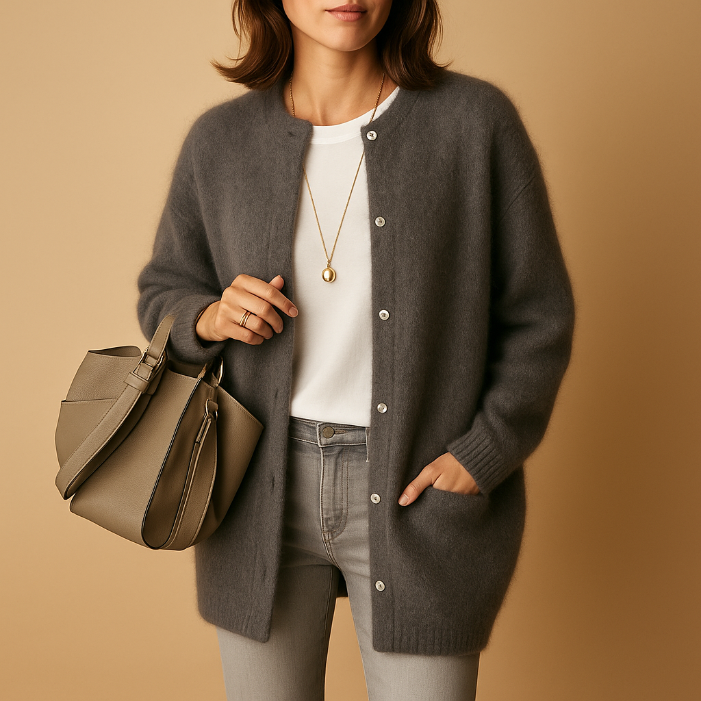 Women’s Knitted Cardigan with Front Buttons and Long Sleeves