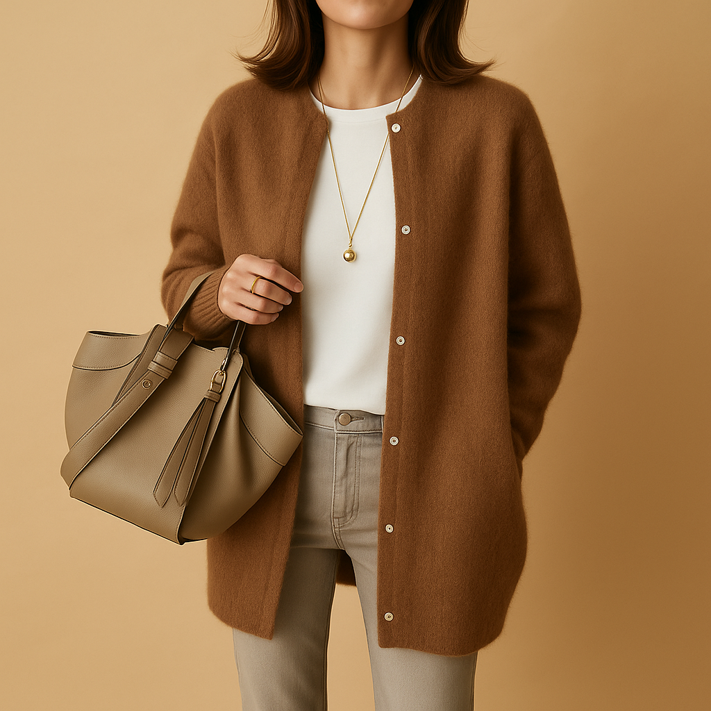 Women’s Knitted Cardigan with Front Buttons and Long Sleeves
