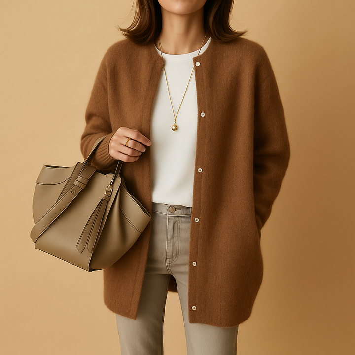 Women’s Knitted Cardigan with Front Buttons and Long Sleeves
