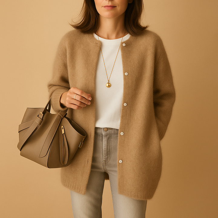 Women’s Knitted Cardigan with Front Buttons and Long Sleeves