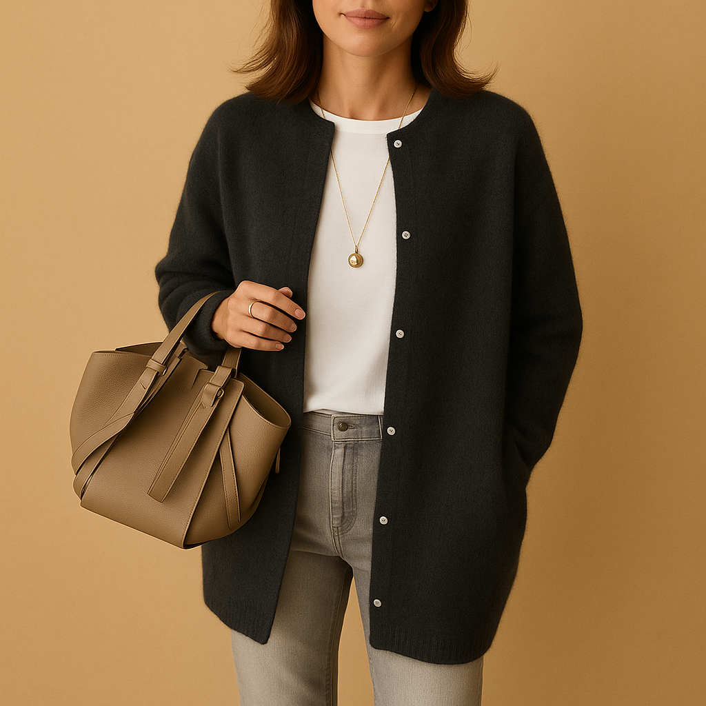 Women’s Knitted Cardigan with Front Buttons and Long Sleeves