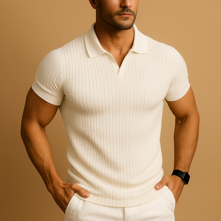 Men’s Slim Fit Polo Shirt – Ribbed Texture & V-Neck Collar