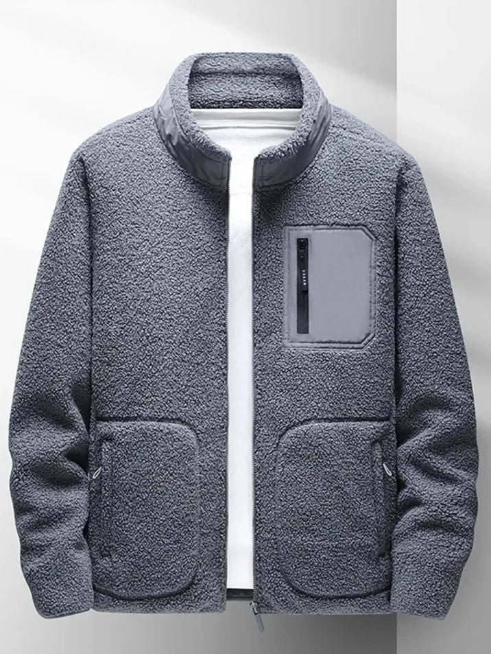 Men’s Zip Up Jacket with High Neck and Multiple Pockets