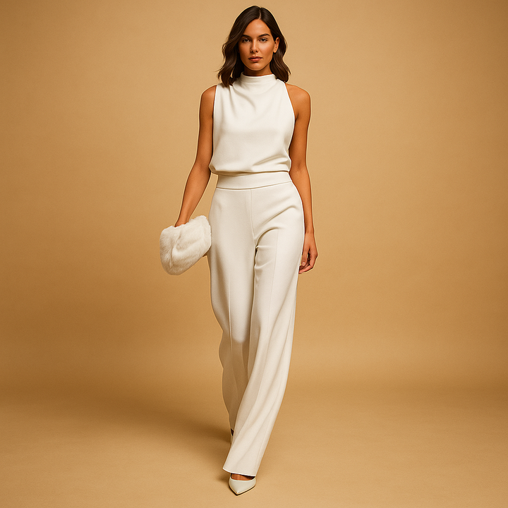 Women's Wide-Leg Jumpsuit with Halter Neck and High Waist