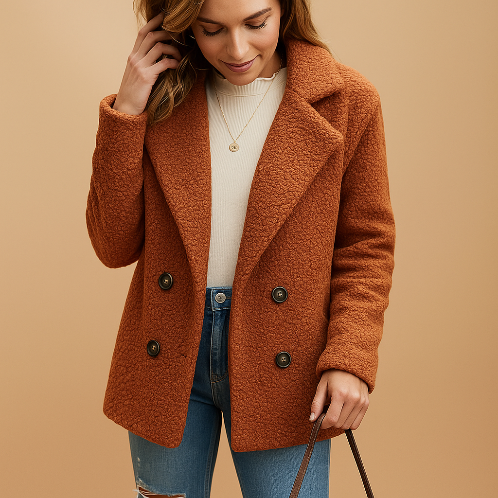 Women’s Short Teddy Winter Coat with Button Fastening