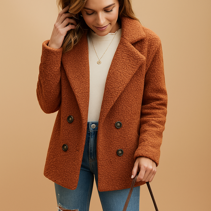 Women’s Short Teddy Winter Coat with Button Fastening
