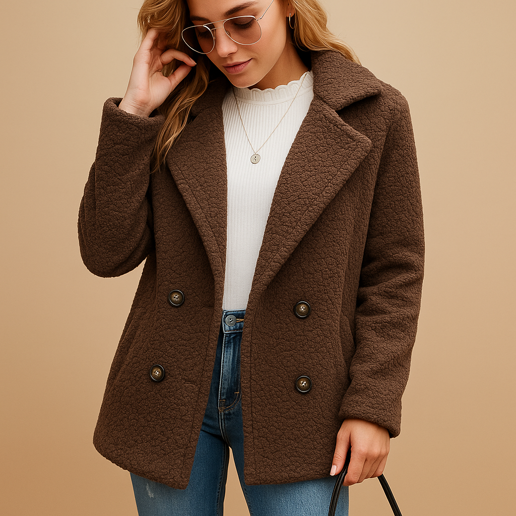 Women’s Short Teddy Winter Coat with Button Fastening