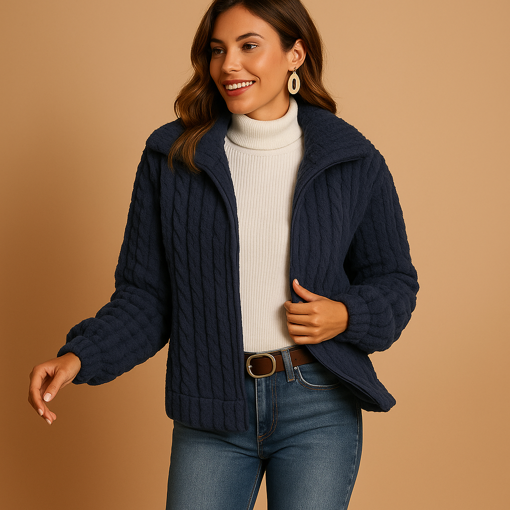 Women’s Long Fleece Jacket with Stand Collar – Warmth Meets Everyday Elegance