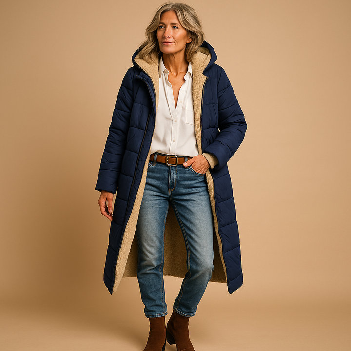 Women’s Long Padded Coat – Quilted Design & Winter Warmth