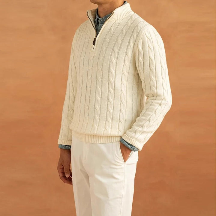Men’s Half Zip Sweater – Old Money Style Jacquard Knit