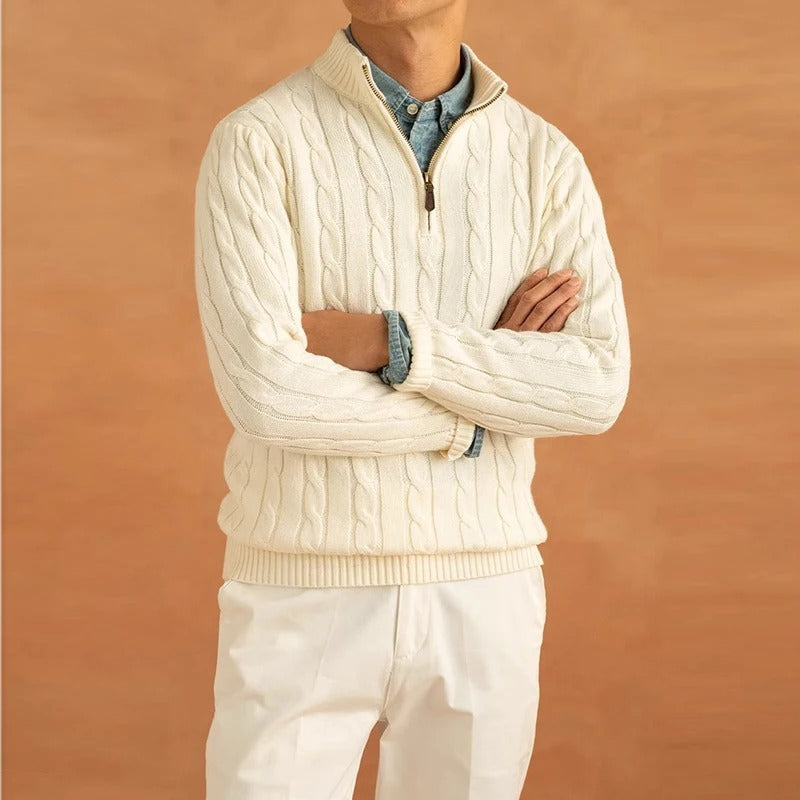 Men’s Half Zip Sweater – Old Money Style Jacquard Knit