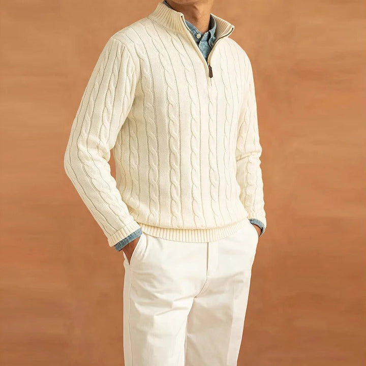 Men’s Half Zip Sweater – Old Money Style Jacquard Knit