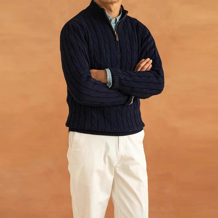 Men’s Half Zip Sweater – Old Money Style Jacquard Knit