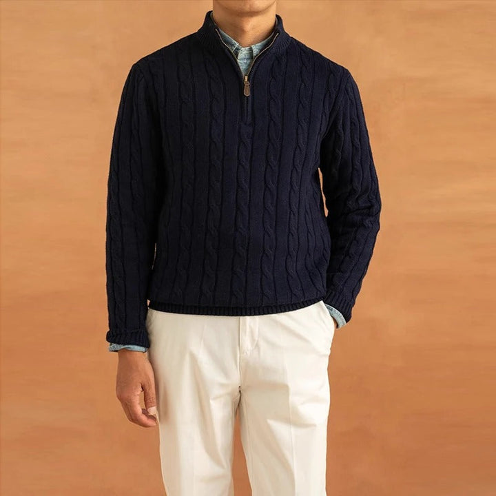 Men’s Half Zip Sweater – Old Money Style Jacquard Knit