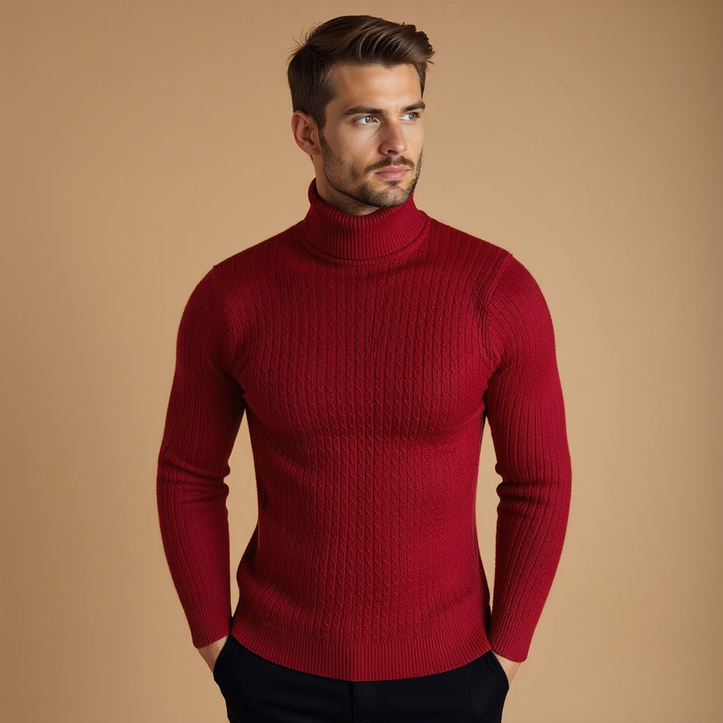 Men’s Cable Knit Turtleneck Jumper – Warm Roll Neck Knit