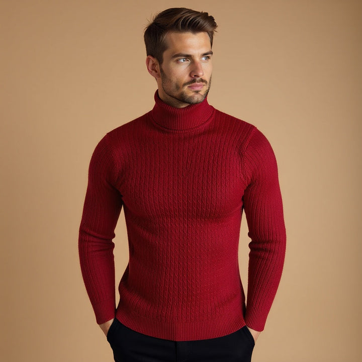 Men’s Cable Knit Turtleneck Jumper – Warm Roll Neck Knit