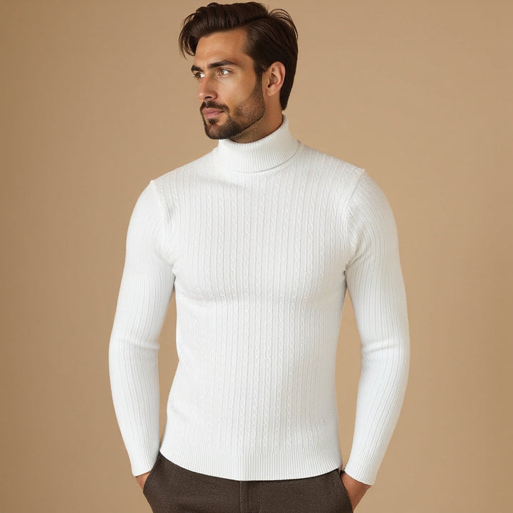 Men’s Cable Knit Turtleneck Jumper – Warm Roll Neck Knit