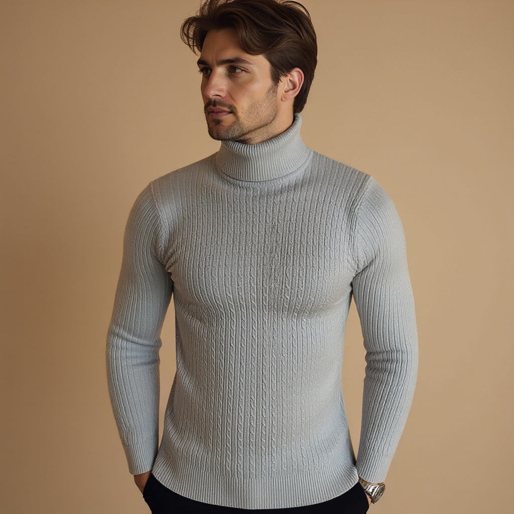 Men’s Cable Knit Turtleneck Jumper – Warm Roll Neck Knit