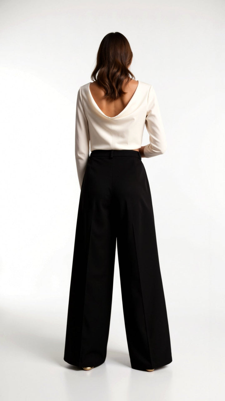 Women’s Wide-Leg Trousers – High Waist with Pleats and Side Pockets