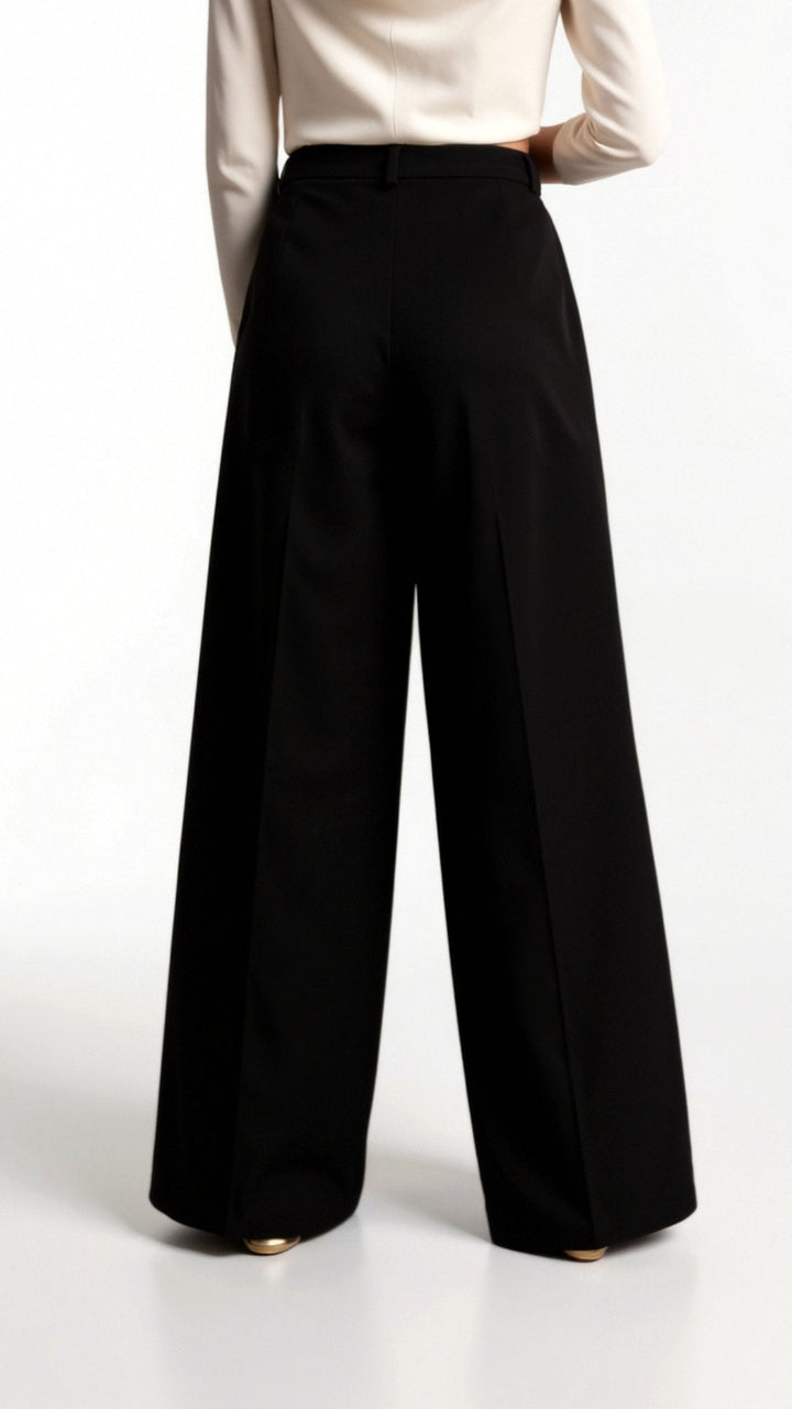 Women’s Wide-Leg Trousers – High Waist with Pleats and Side Pockets