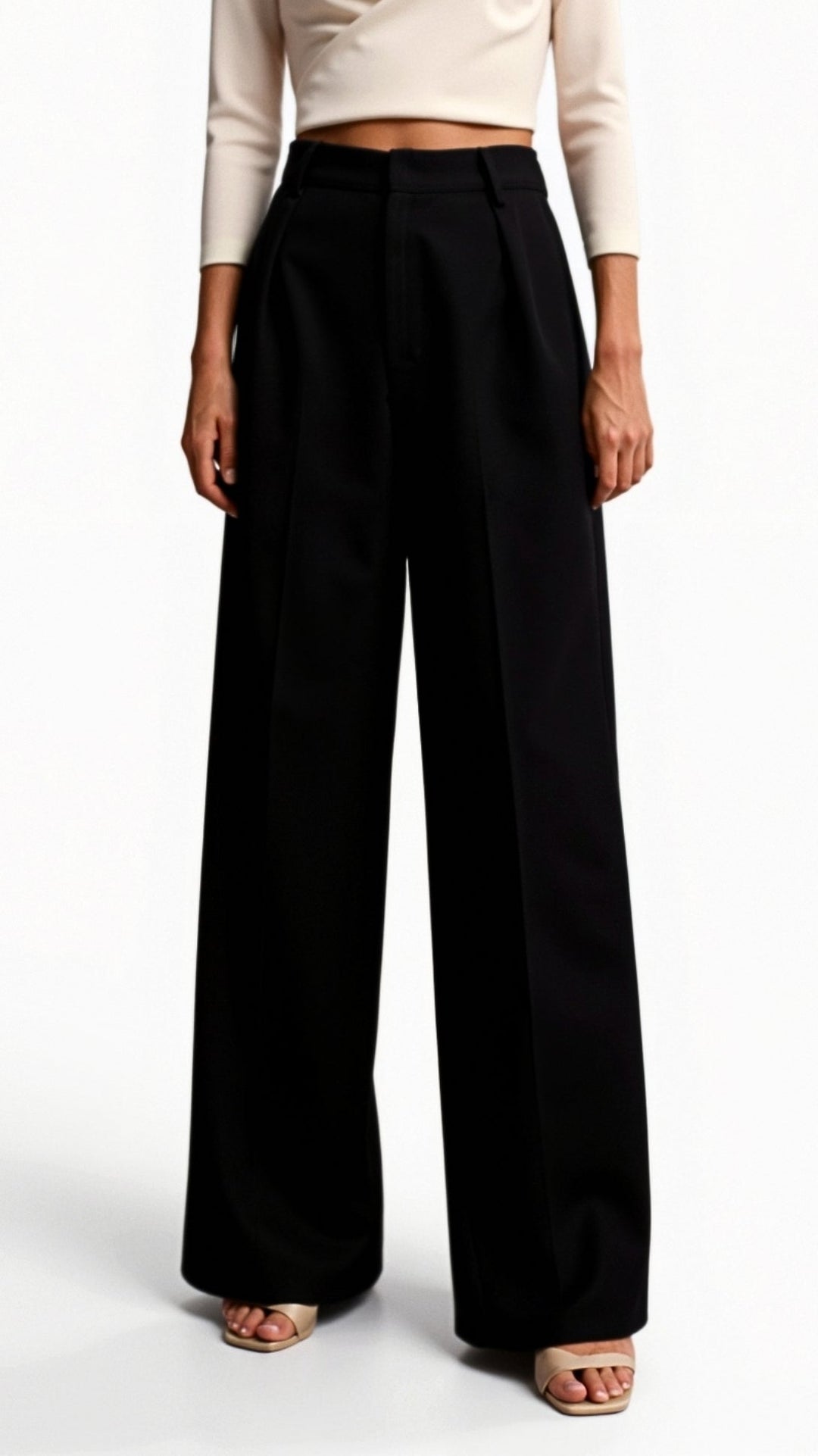 Women’s Wide-Leg Trousers – High Waist with Pleats and Side Pockets