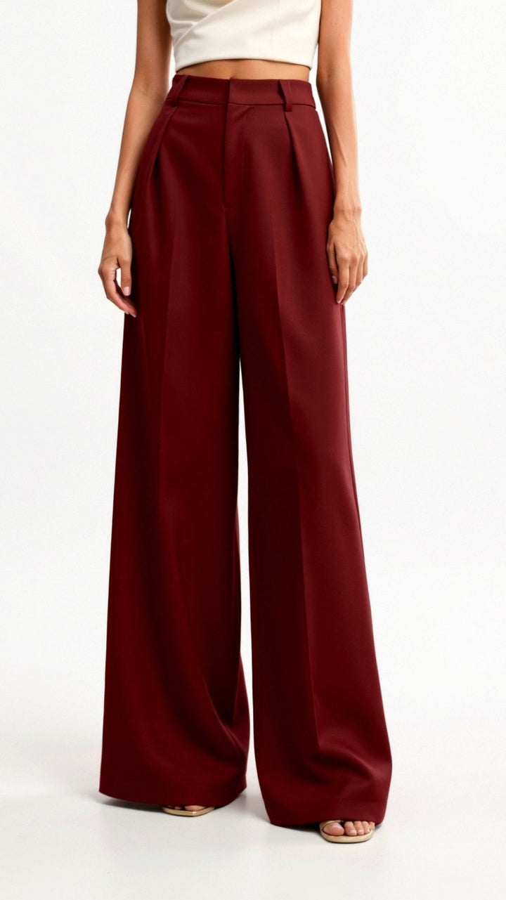 Women’s Wide-Leg Trousers – High Waist with Pleats and Side Pockets