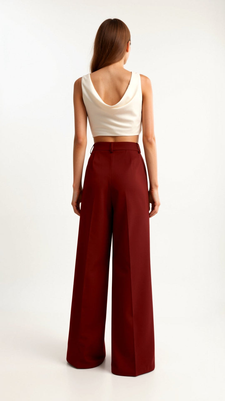 Women’s Wide-Leg Trousers – High Waist with Pleats and Side Pockets