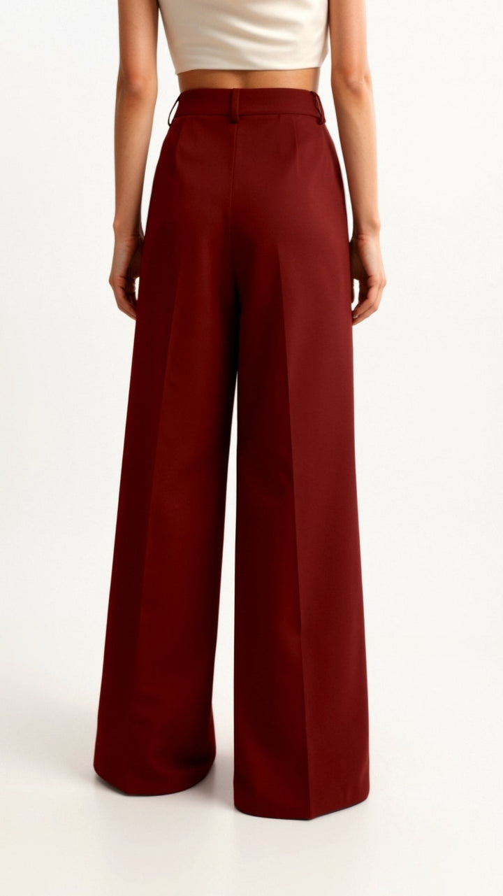 Women’s Wide-Leg Trousers – High Waist with Pleats and Side Pockets
