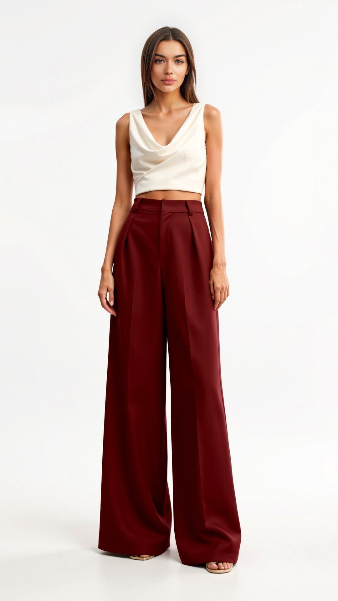 Women’s Wide-Leg Trousers – High Waist with Pleats and Side Pockets