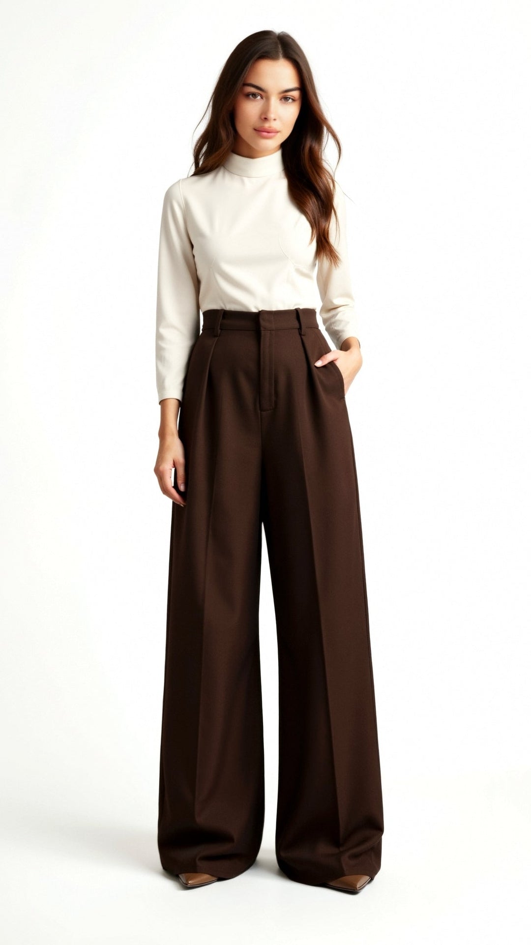 Women’s Wide-Leg Trousers – High Waist with Pleats and Side Pockets