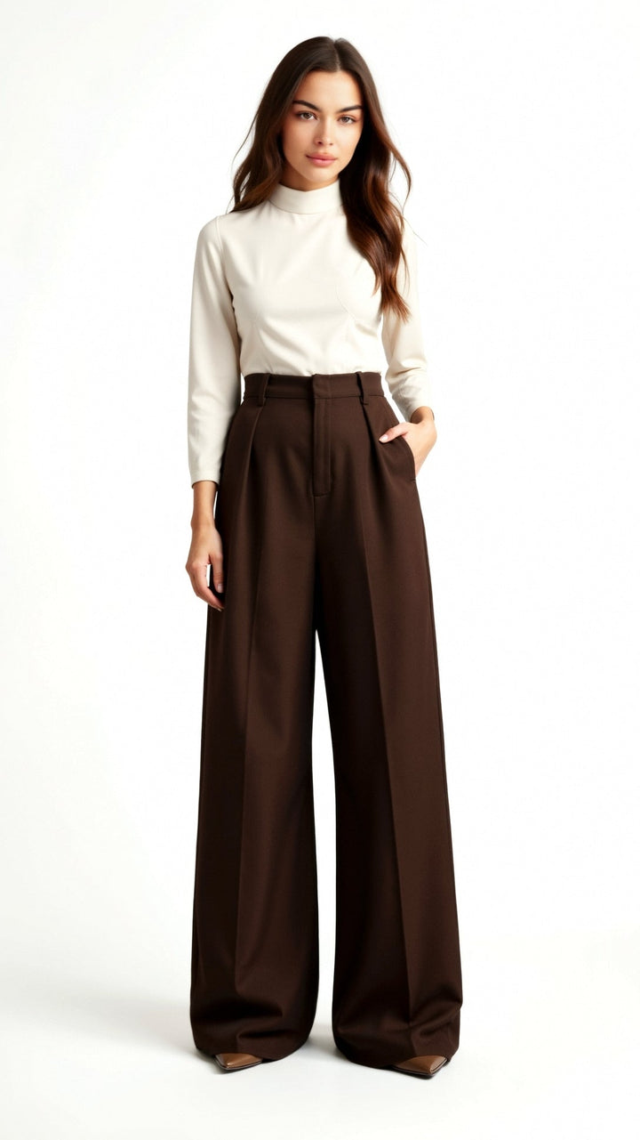 Women’s Wide-Leg Trousers – High Waist with Pleats and Side Pockets