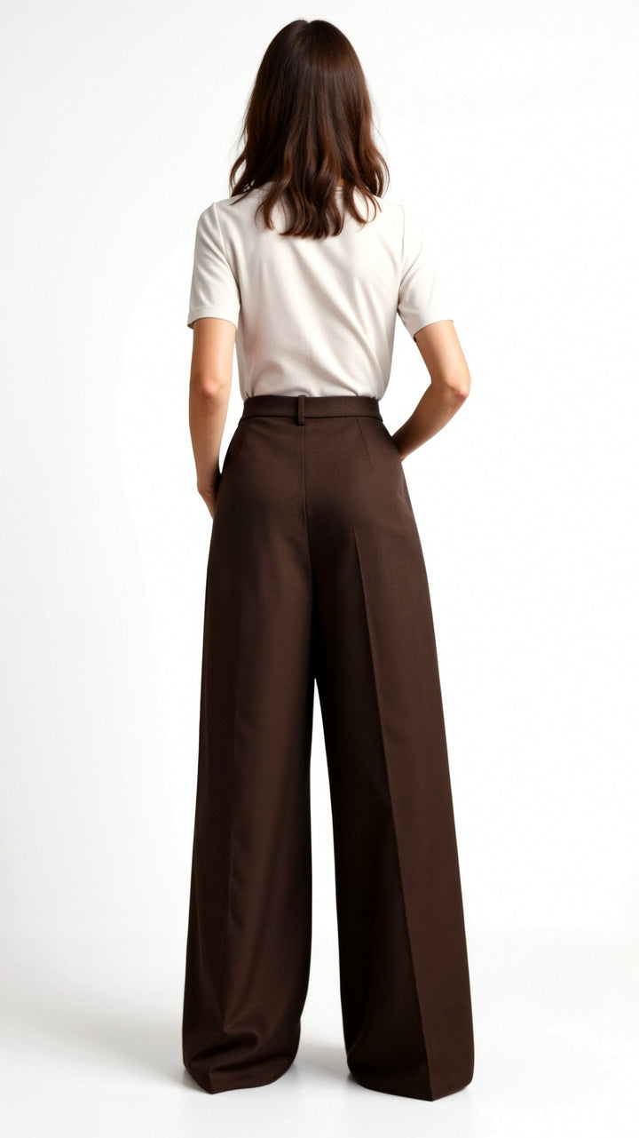 Women’s Wide-Leg Trousers – High Waist with Pleats and Side Pockets