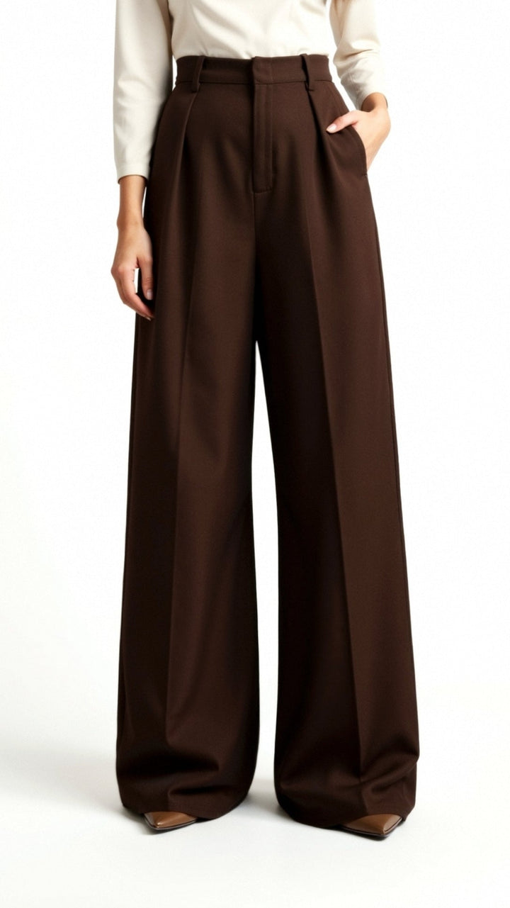 Women’s Wide-Leg Trousers – High Waist with Pleats and Side Pockets
