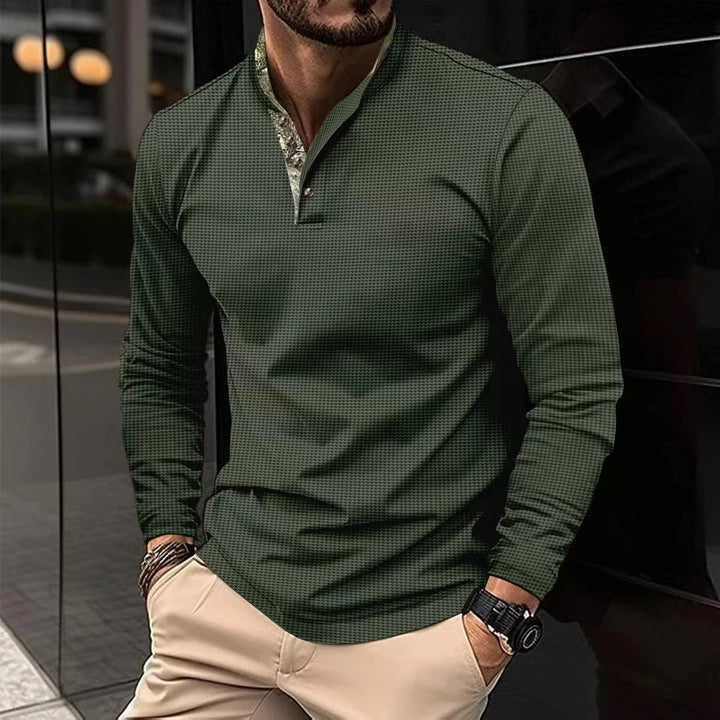 Men’s Long Sleeve Polo Shirt | Modern Polo with Contrast Collar Detail