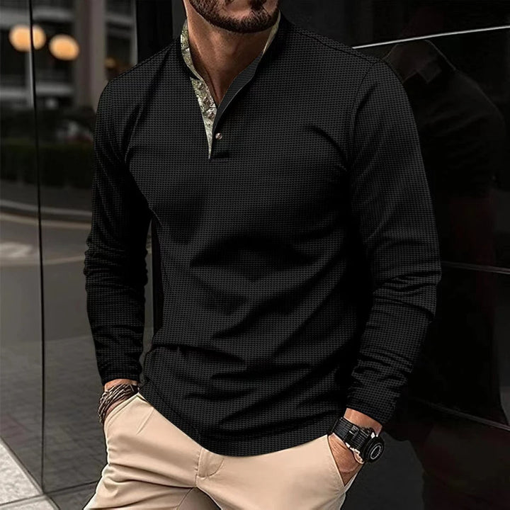 Men’s Long Sleeve Polo Shirt | Modern Polo with Contrast Collar Detail