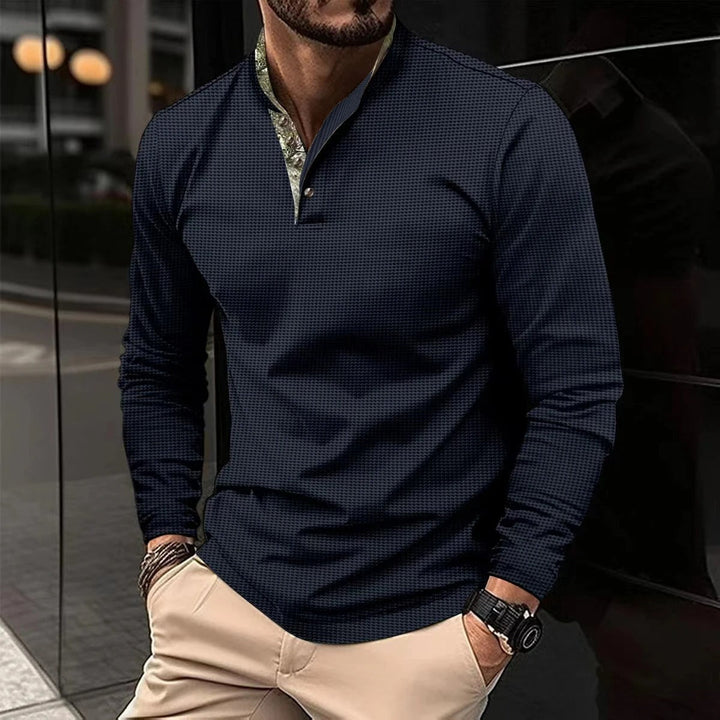 Men’s Long Sleeve Polo Shirt | Modern Polo with Contrast Collar Detail