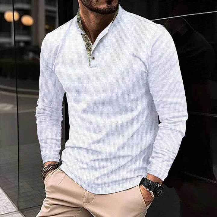 Men’s Long Sleeve Polo Shirt | Modern Polo with Contrast Collar Detail